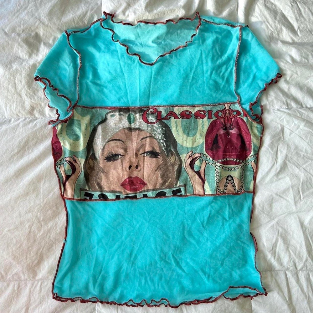 Classic Graphic Mesh Top - Turquoise